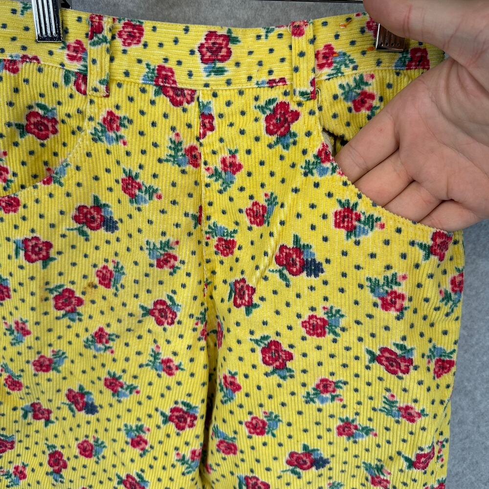 United Colors of Benetton Pants Girls Size 32 6 Yellow Floral Corduroy Side Zip - Picture 3 of 13